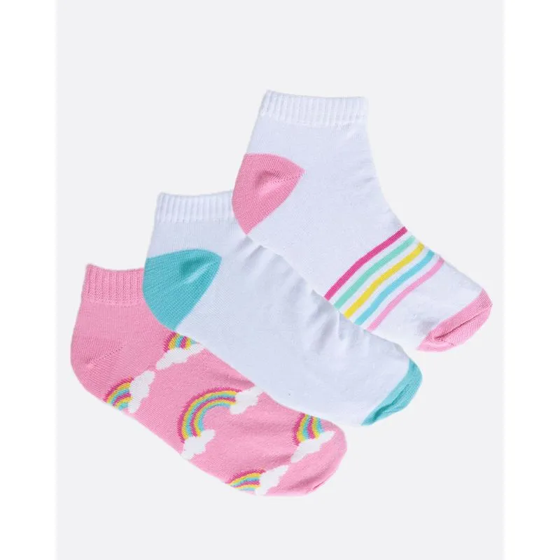 Kit 3 Pares Meia Fitter Feminina Soquete Rosa, Branco e Listrada 34 A 39