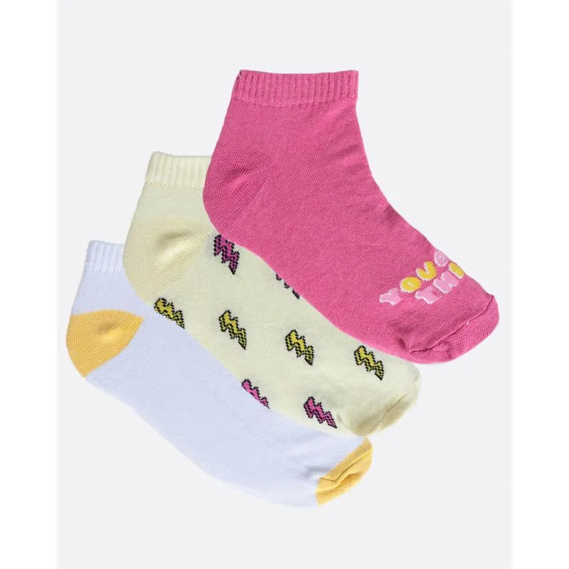 Kit 3 Pares Meia Fitter Feminina Soquete Rosa, Branco e Amarela 34 A 39