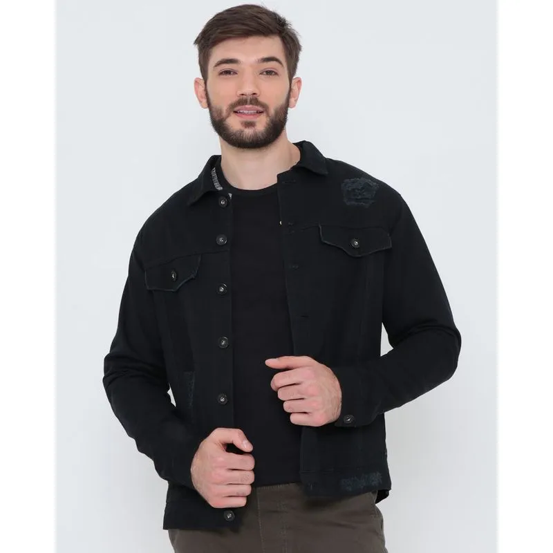 Jaqueta Sarja Masculina Puídos Preta GG