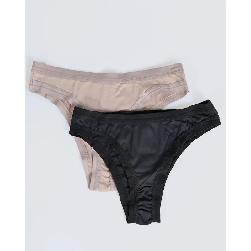 Kit 2 Calcinhas Feminina Básica Biquíni Lisas Bege e Preta G