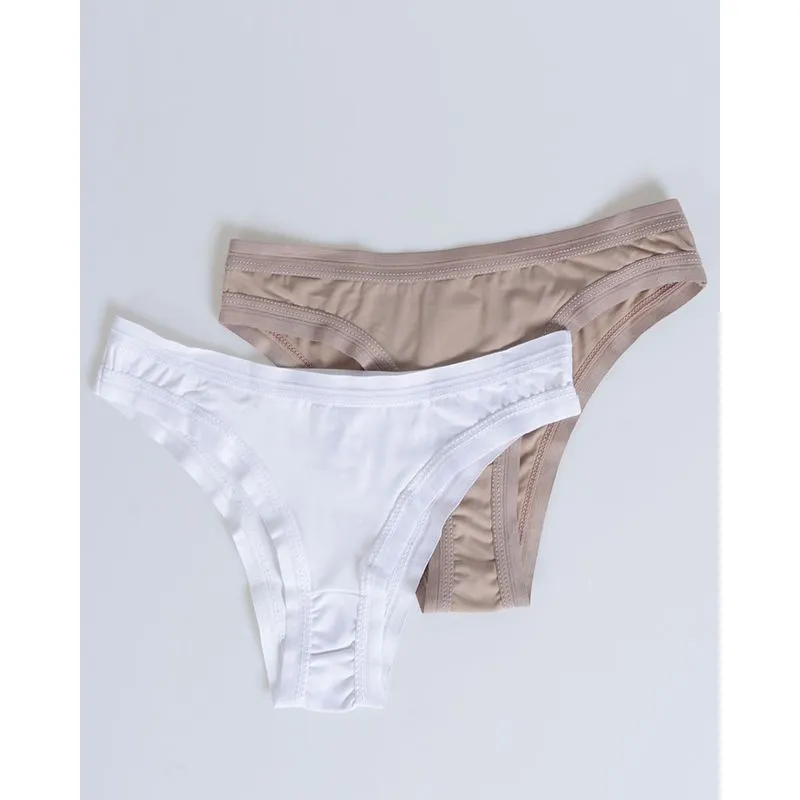 Kit 2 Calcinhas Básica Feminina Biquíni Lisa Bege Branca M