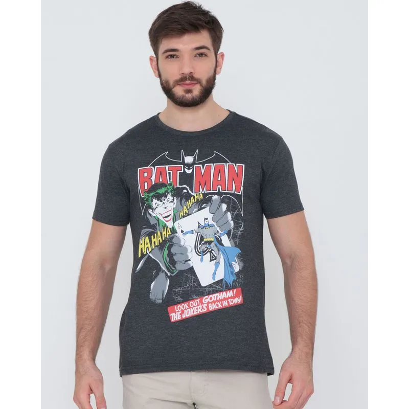 Camiseta Estampa Batman Liga da Justiça Mescla Cinza G