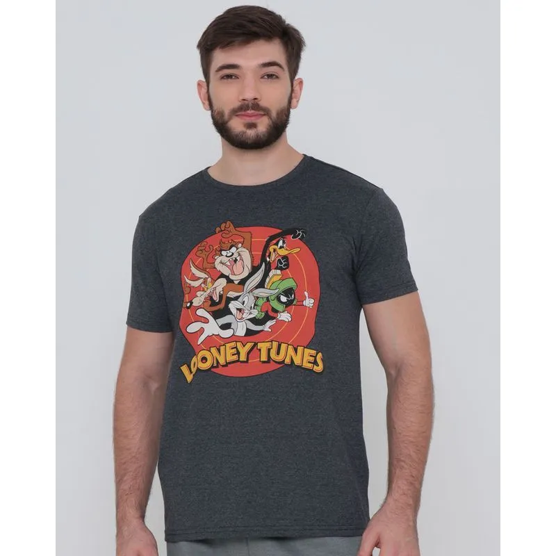Camiseta Estampa Looney Tunes Mescla Cinza G