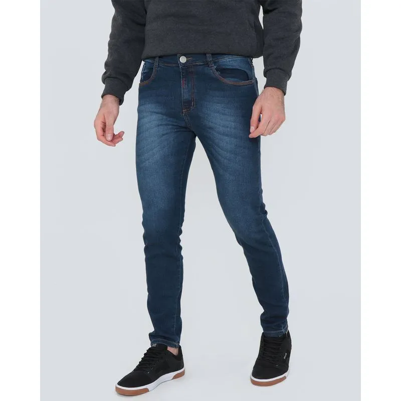 Calça Jeans Masculina Estonada Skinny Azul Escuro 40