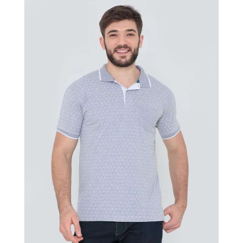 Polo Masculina Estampa Geométrica Mescla Cinza Claro G