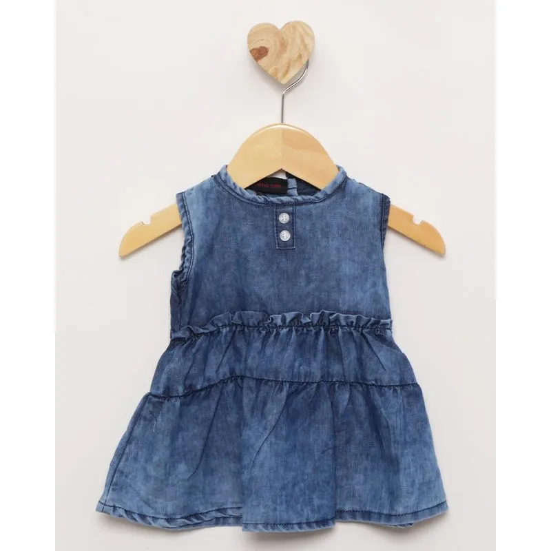 Vestido Jeans Bebê Com Faixa De Cabelo Azul Escuro G