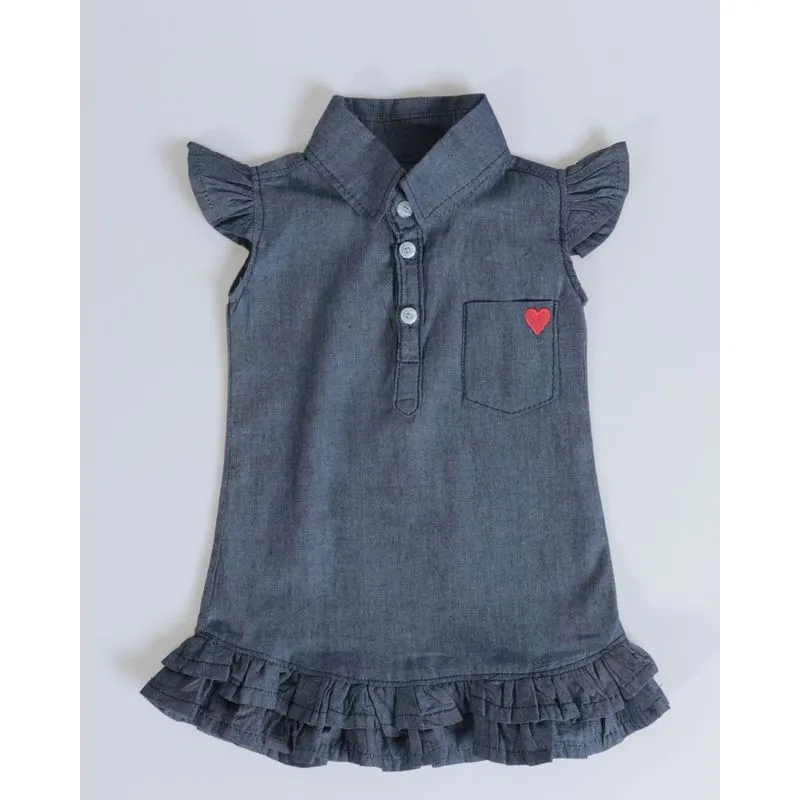 Vestido Jeans Bebê Coração Babados Azul Escuro P