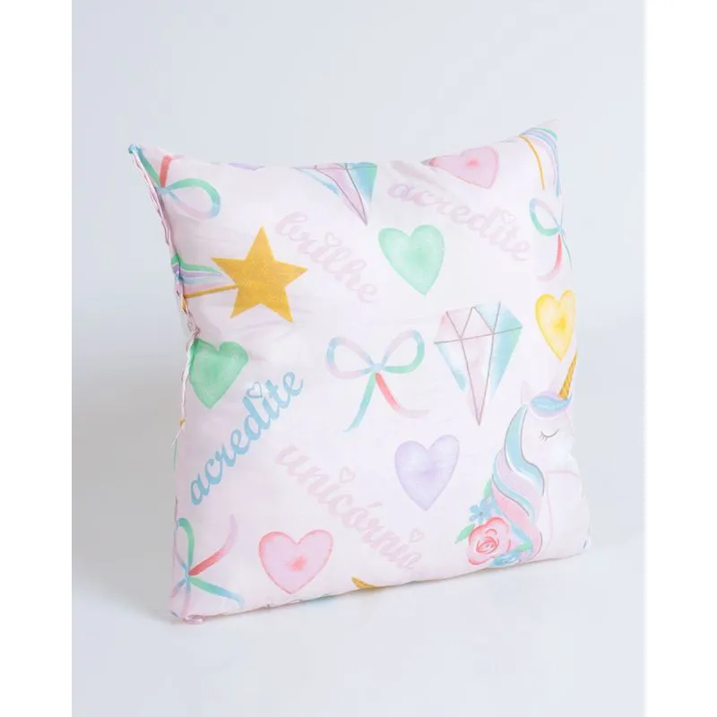 Almofada Estampa Unicórnio 40cmx40cm Andreza Rosa UN