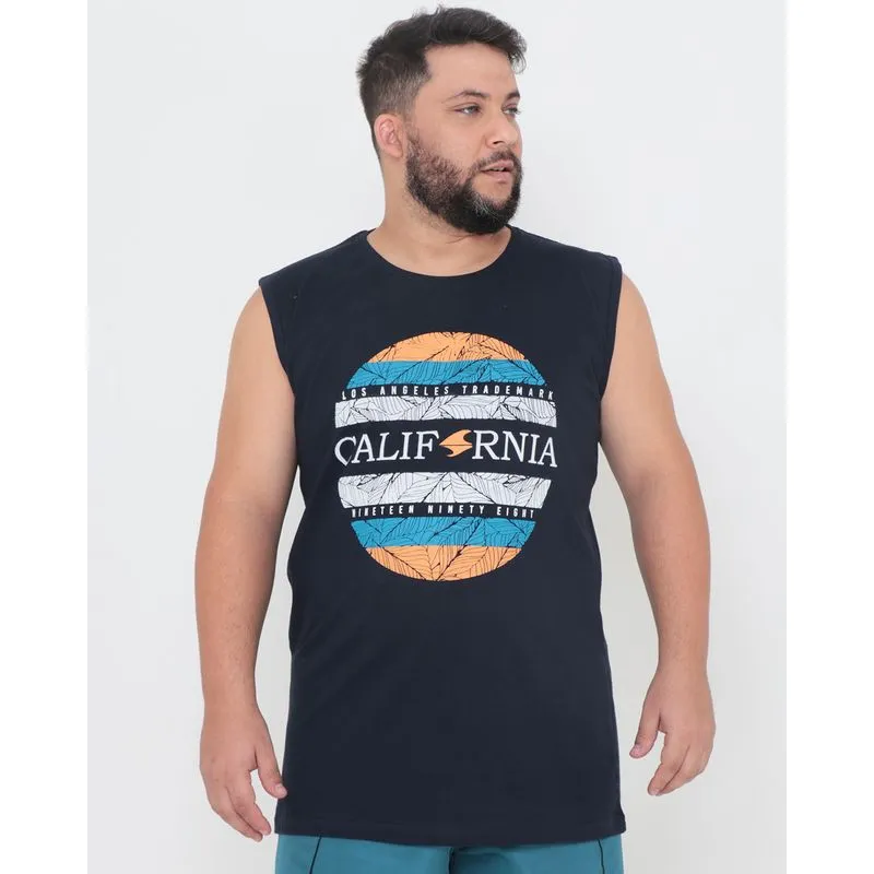 Regata Masculina Plus Size Estampa Califórnia Azul Marinho G3