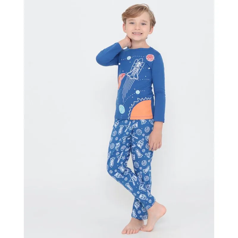 Pijama Longo Infantil Estampa Espacial Azul 8