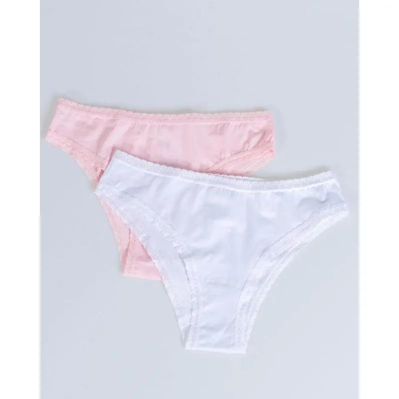 Kit 2 Calcinhas Cintura Alta Lisas Branca e Rosa G