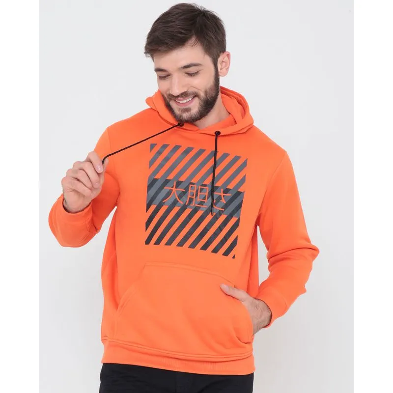 Blusão Moletom Masculino Capuz Estampado Laranja P