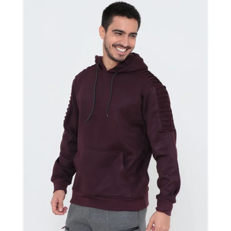 Blusão Moletom Masculino Com Capuz Nervuras Vinho M