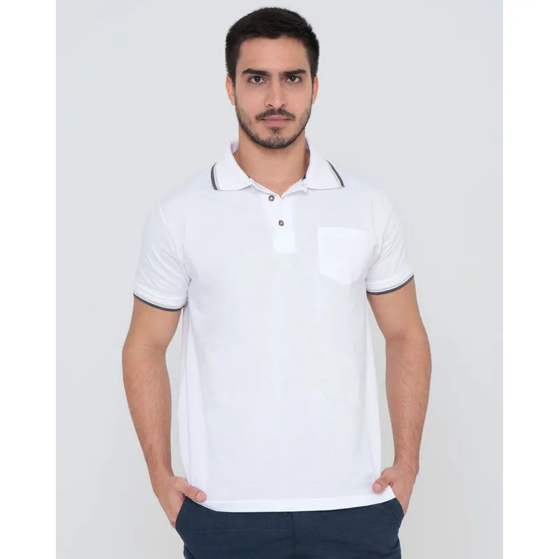 Polo Masculina Bolso Básica Branca GG
