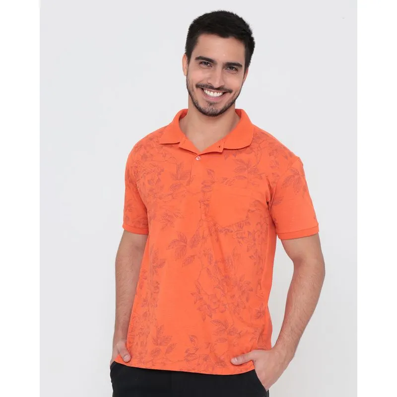 Polo Masculina Estampada Floral Laranja G