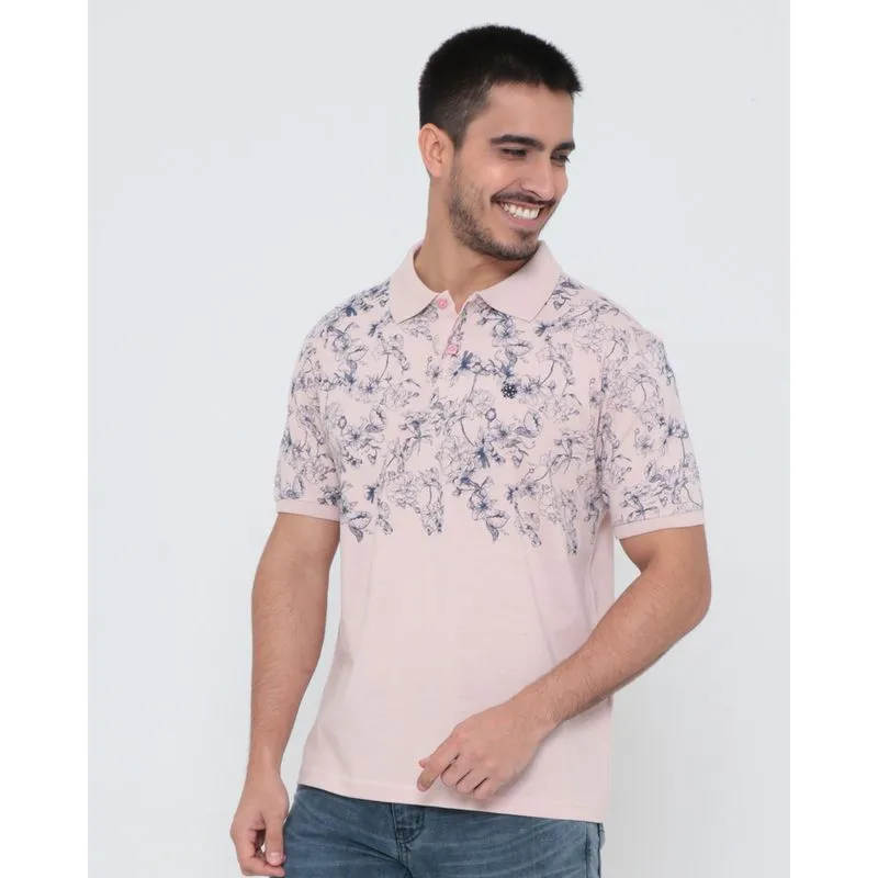 Polo Masculina Estampada Floral Rosa Claro M
