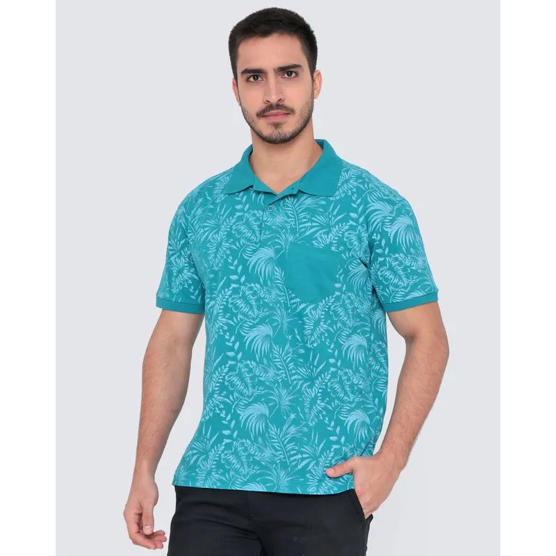 Polo Masculina Estampa Floral Azul GG