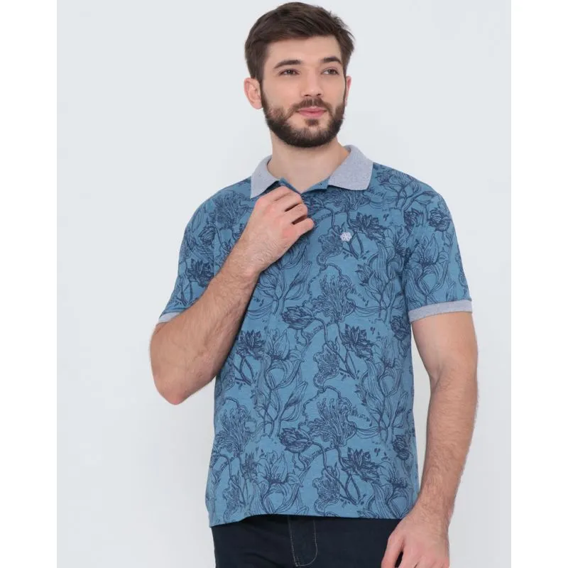 Polo Masculina Estampa Floral Azul Marinho G