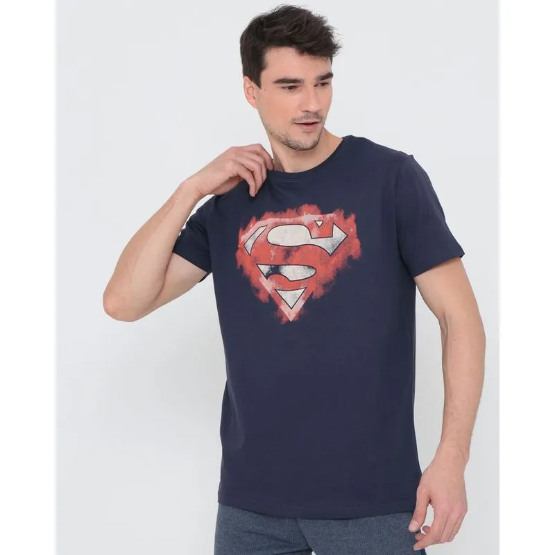 Camiseta Super Homem Liga Da Justiça Azul Marinho GG