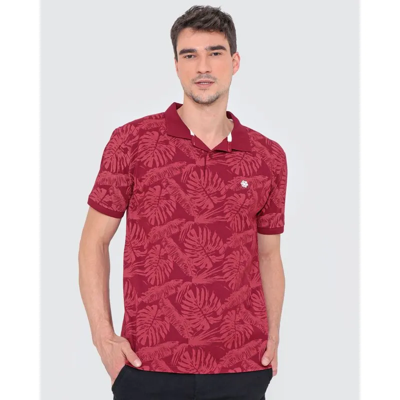 Polo Masculina Estampa Folhas Vinho M