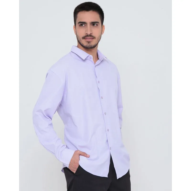 Camisa Social Masculina Manga Longa Listrada Lilás Claro 1