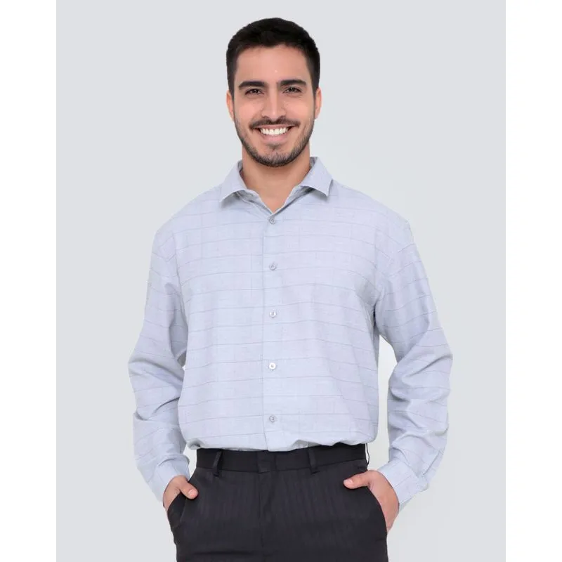 Camisa Masculina Social Quadriculada Cinza 1