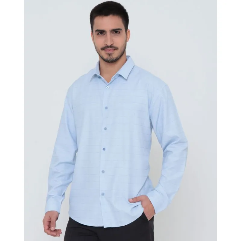 Camisa Masculina Social Quadriculada Azul Claro 1