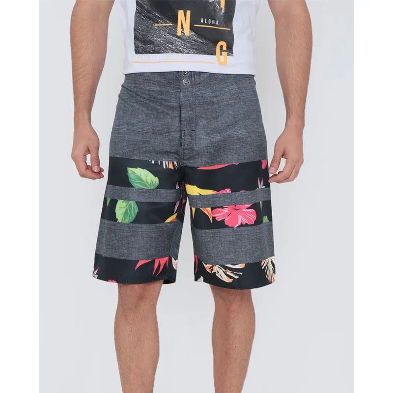 Bermuda Masculina Surf Listras Floral Cinza 44
