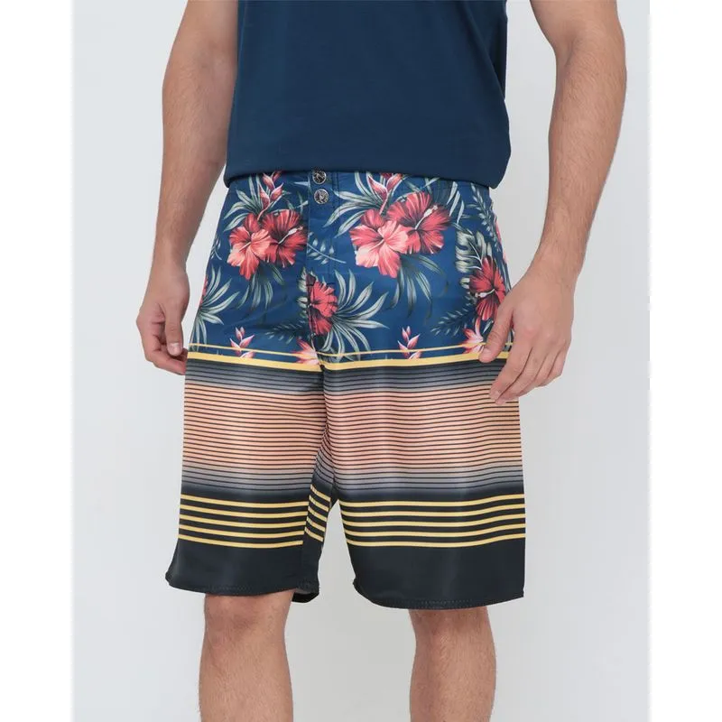 Bermuda Masculina Surf Listras Floral Azul Marinho 42
