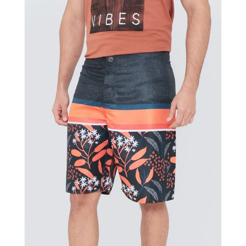 Bermuda Masculina Surf Listras Floral Laranja 44