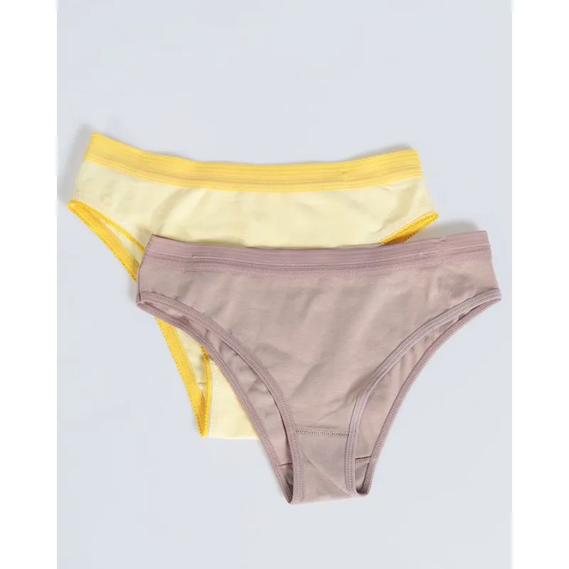 Kit 2 Calcinhas Biquíni Lisa Bege Amarelo G