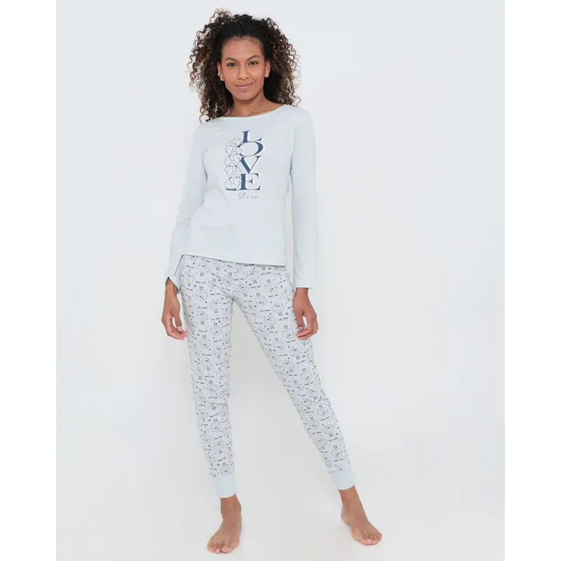 Pijama Feminino Longo Estampa Ovelha Cinza M