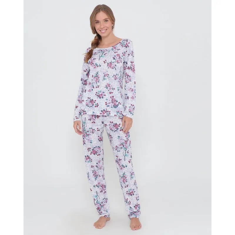 Pijama Longo Feminino Estampa Floral Lilás M