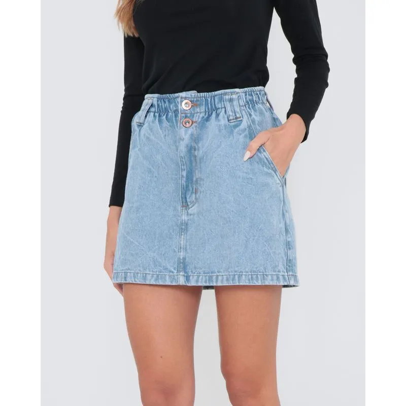 Saia Jeans Cintura Alta Curta Azul Claro 44