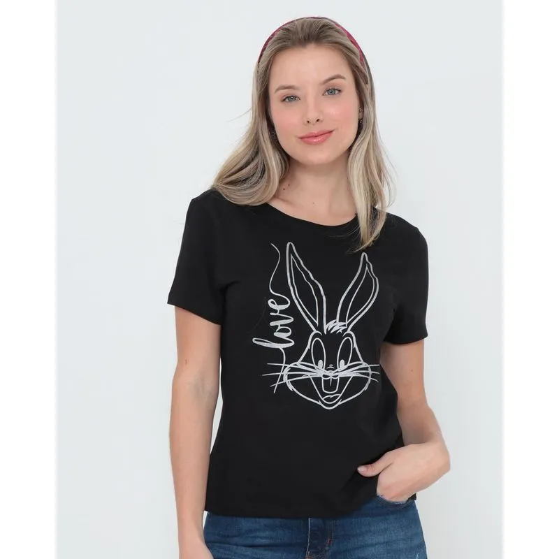 Camiseta Manga Curta Pernalonga Looney Tunes Preta GG