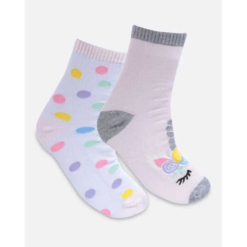 Kit 2 Pares de Meia Infantil Soquete Unicórnio Rosa e Branca 22 A 25