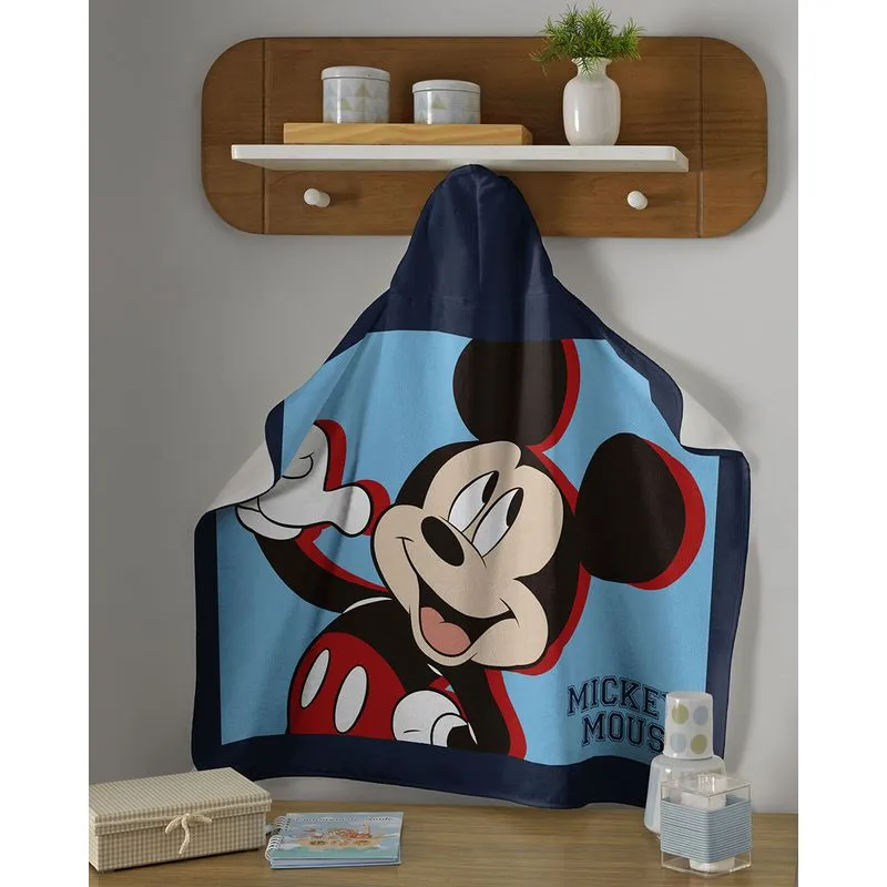 Toalha De Banho Infantil Com Capuz Mickey Disney Azul UN