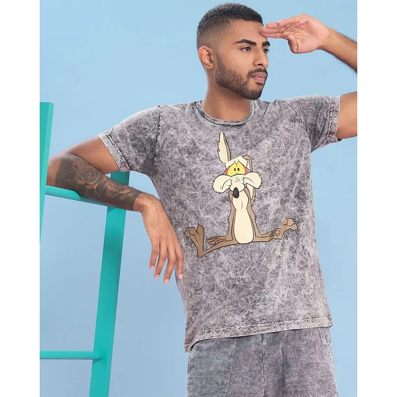 Camiseta Tie Dye Estampa Coiote Looney Tunes Cinza M