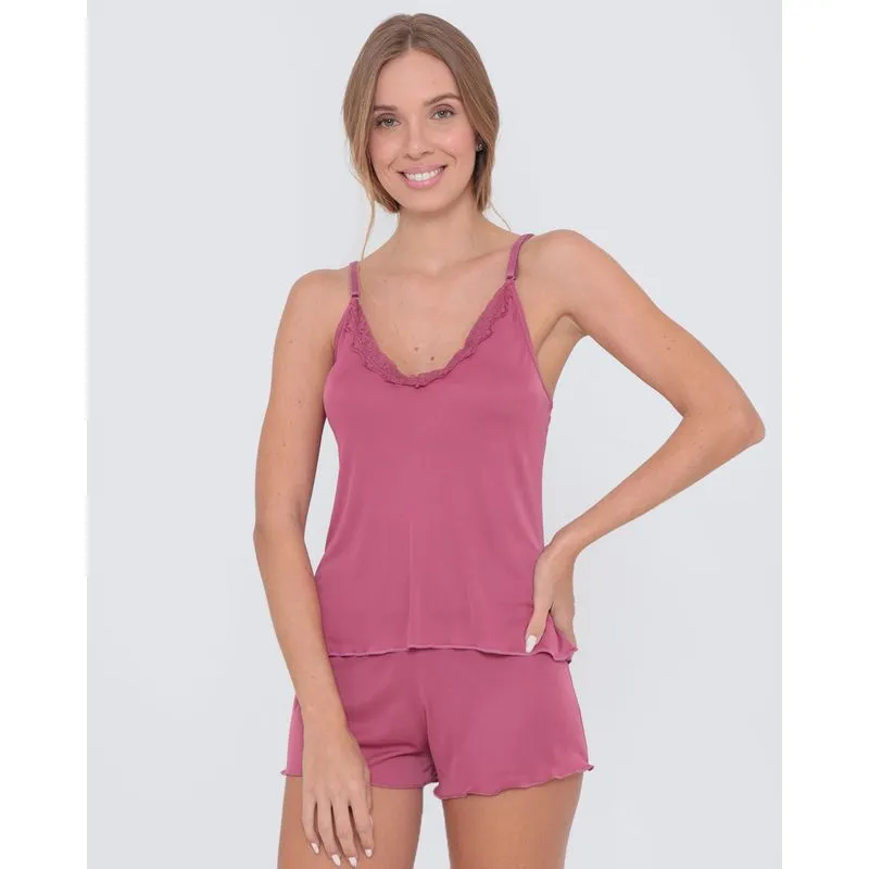 Pijama Short Doll Renda Rosa G