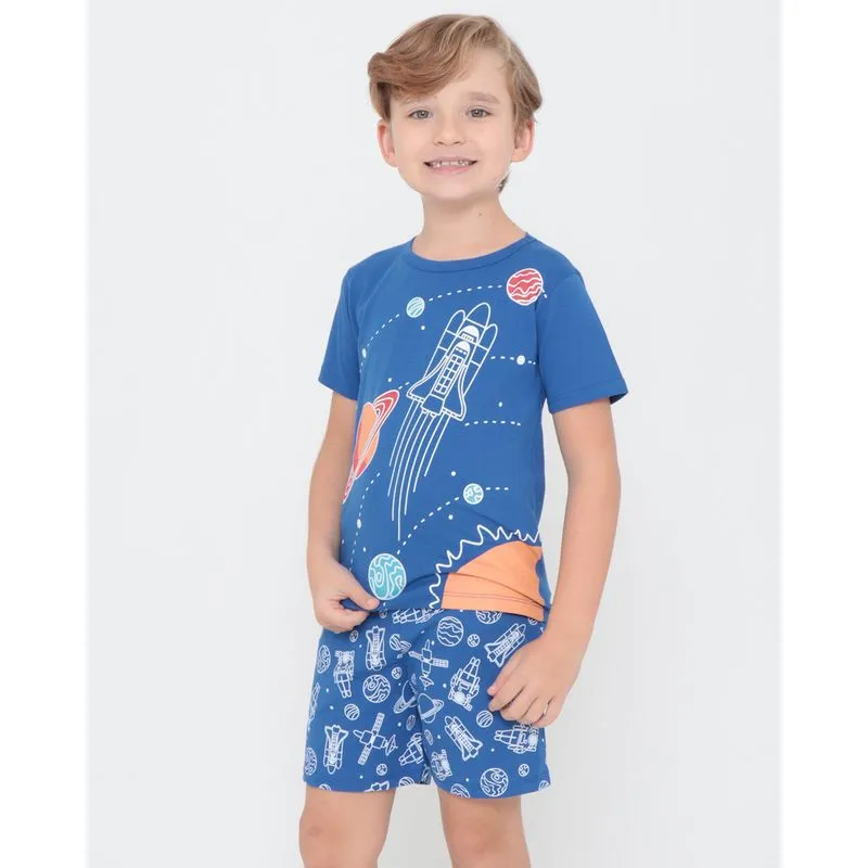 Pijama Curto Infantil Estampa Espacial Azul 4