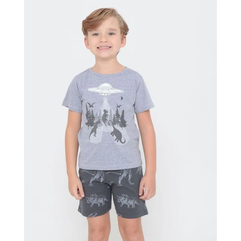 Pijama Curto Infantil Estampa Dino Cinza Claro 6