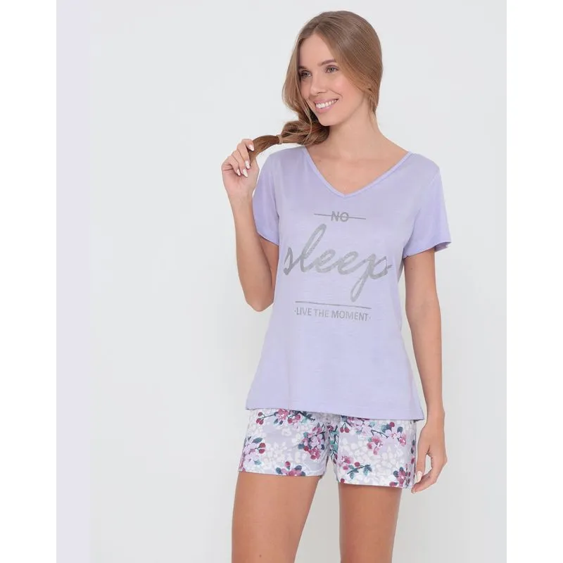 Pijama Manga Curta Estampa Floral Lilás P