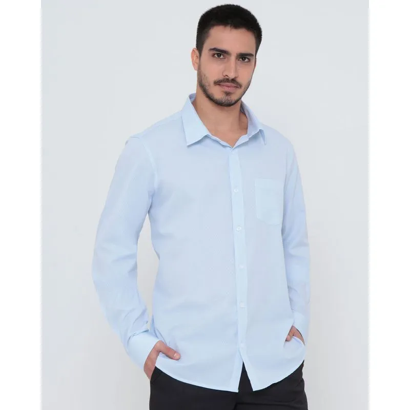 Camisa Masculina Social Textura Azul Claro 5