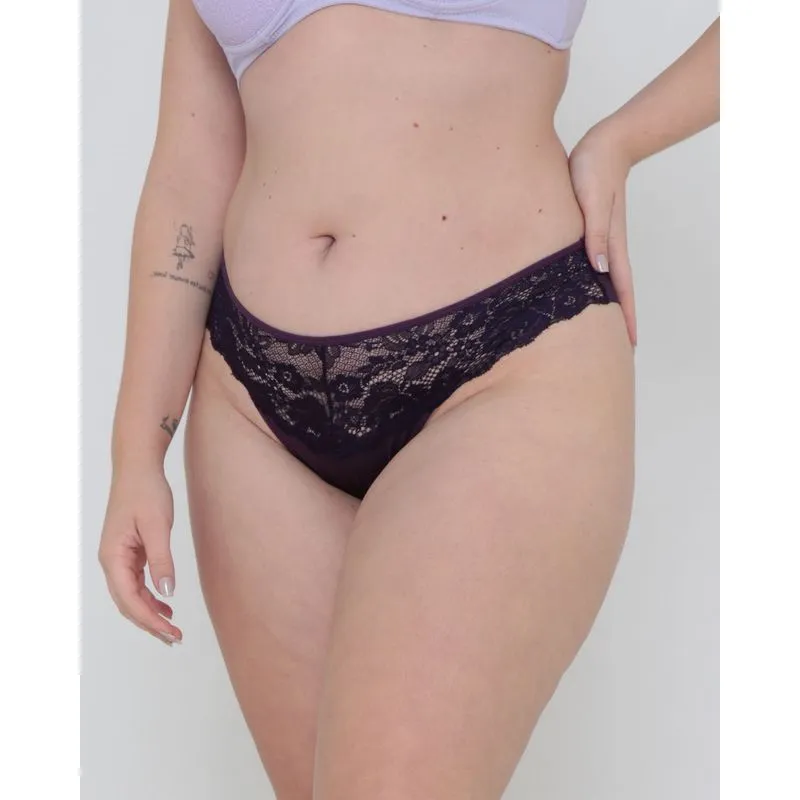 Calcinha Plus Size Fio Avulsa Detalhe Vazado Roxa G