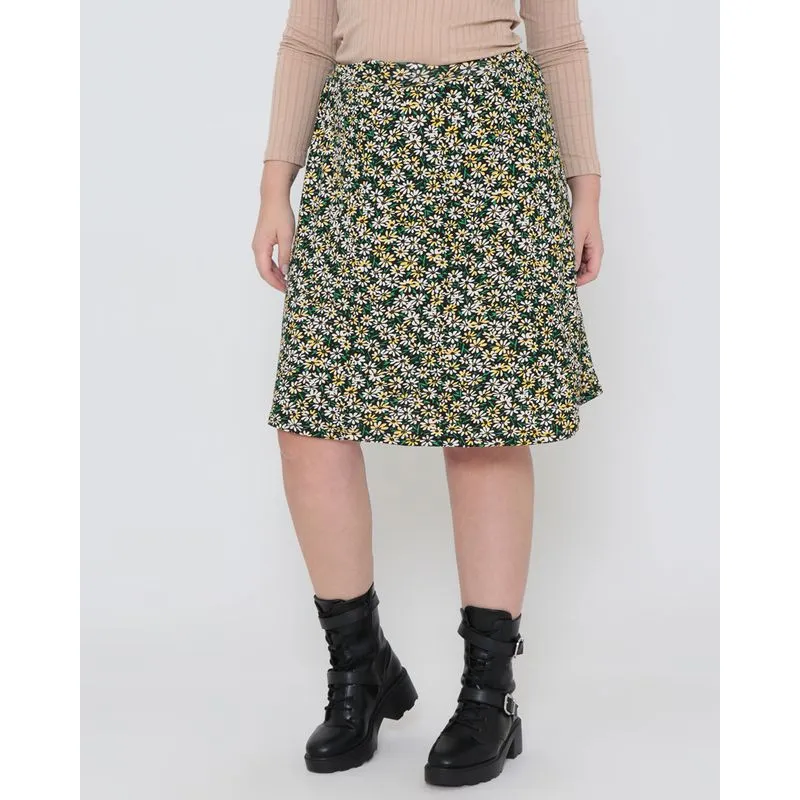 Saia Plus Size Estampada Floral Preta G2