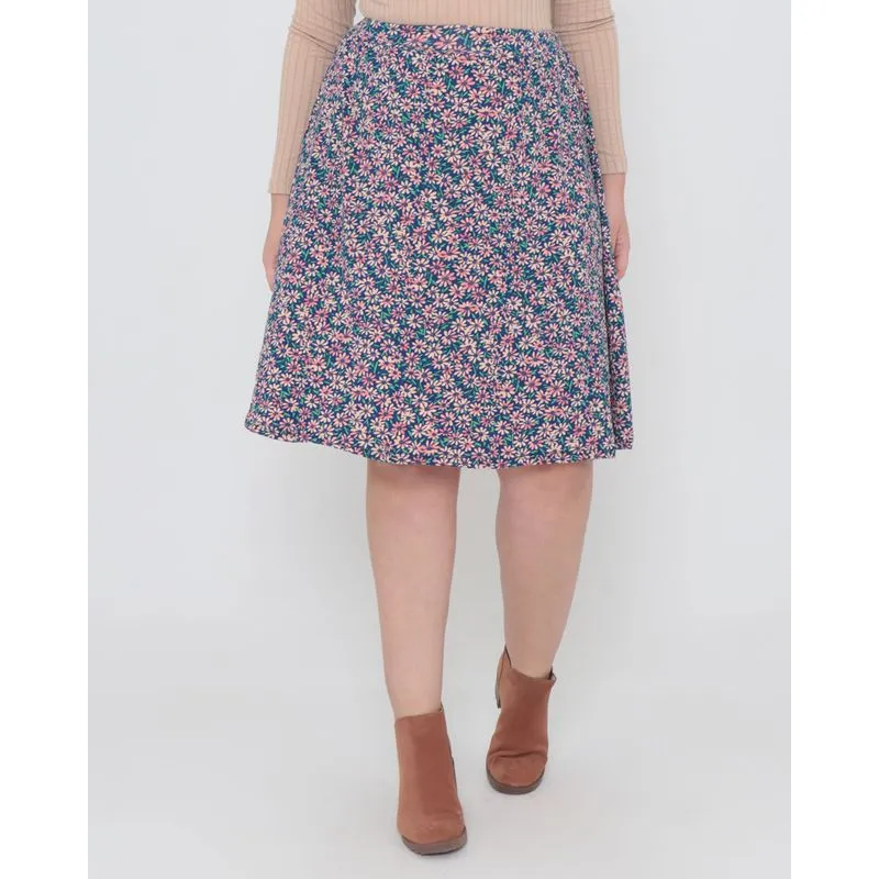 Saia Plus Size Estampada Floral Azul Marinho G1