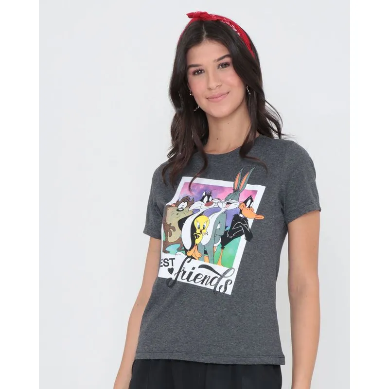 Blusa Estampa Looney Tunes Mescla Cinza Escuro P