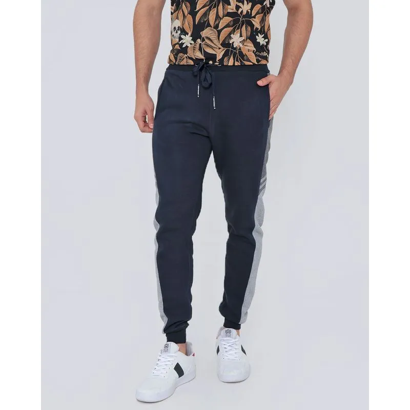 Calça Moletom Masculina Recortes Azul Marinho M