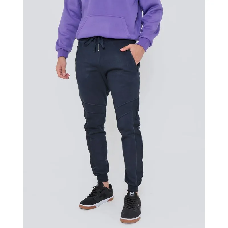 Calça Moletom Masculina Recortes Azul Marinho P