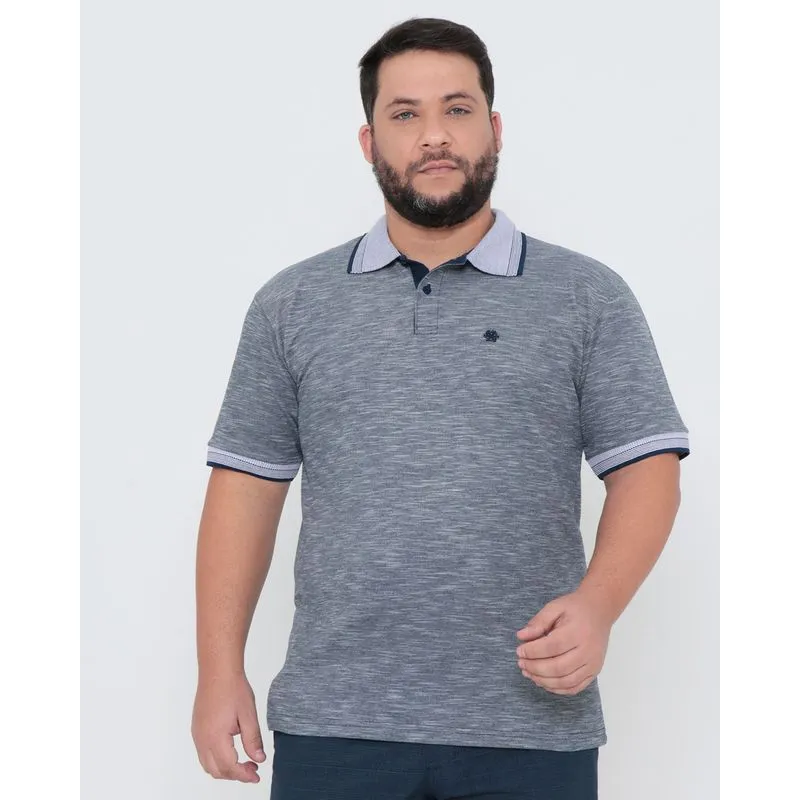Polo Masculina Plus Size Piquet Textura Azul Marinho G2